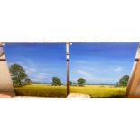 Simon Savage - a pair of landscapes with flowering rapeseed and trees oil on canvas one bears a