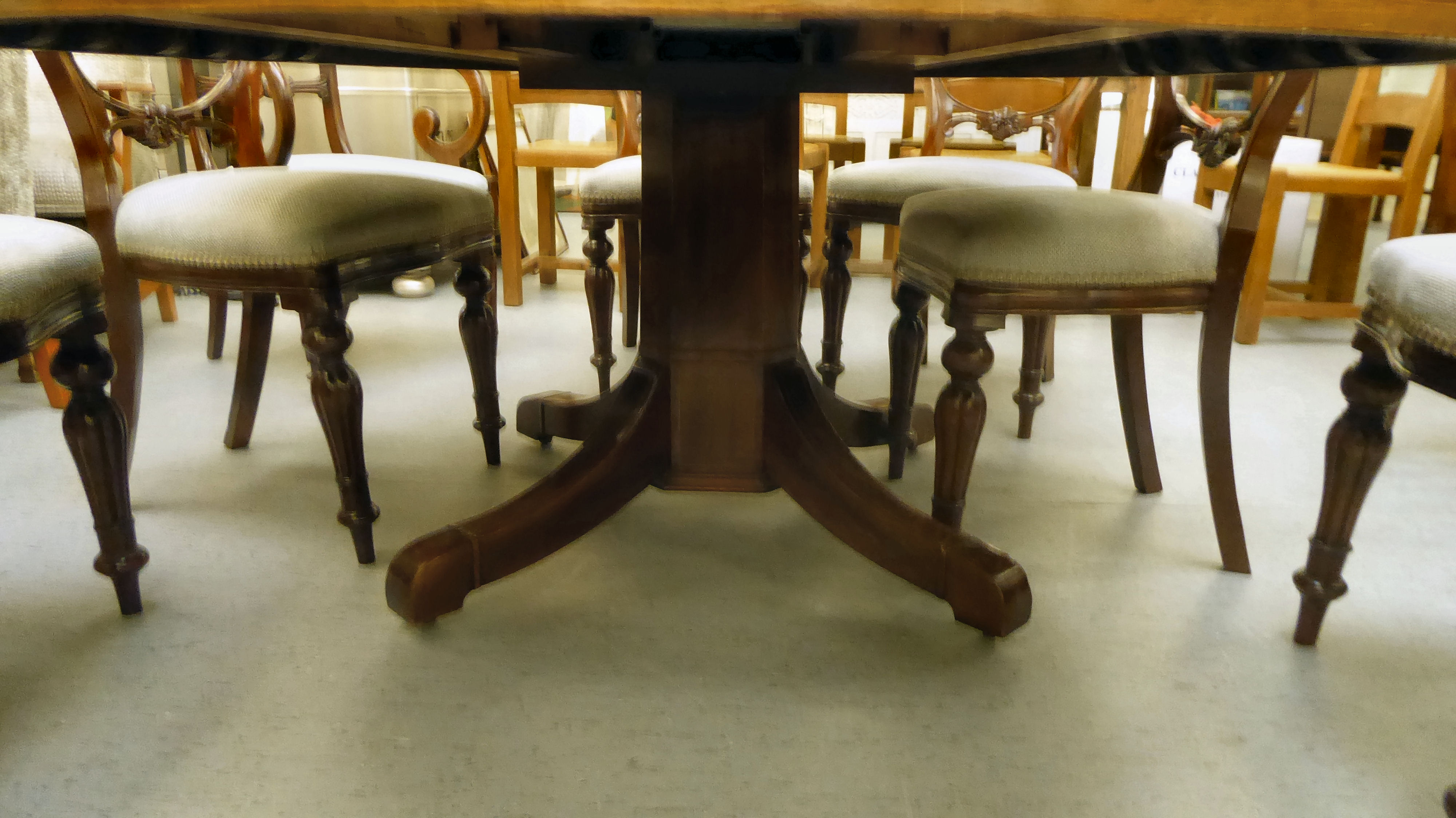 An Edwardian satinwood inlaid mahogany dining table, the top with D-shaped ends, - Image 4 of 9