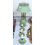 'Vintage' Continental pale green and white painted Toleware type light fittings with shades of