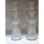 Two pairs of cut and engraved crystal, thistle design decanters with stoppers 10.