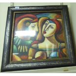 In the manner of Picasso - a study of two figures oil on canvas 18'' x 17'' framed HSR