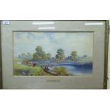Attributed to Sheldon B Adams - a riverscape with cattle and trees beyond watercolour 10.