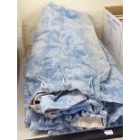 Two pairs of Laura Ashley pale blue and white patterned fabric curtains 24'' & 48''w both with a