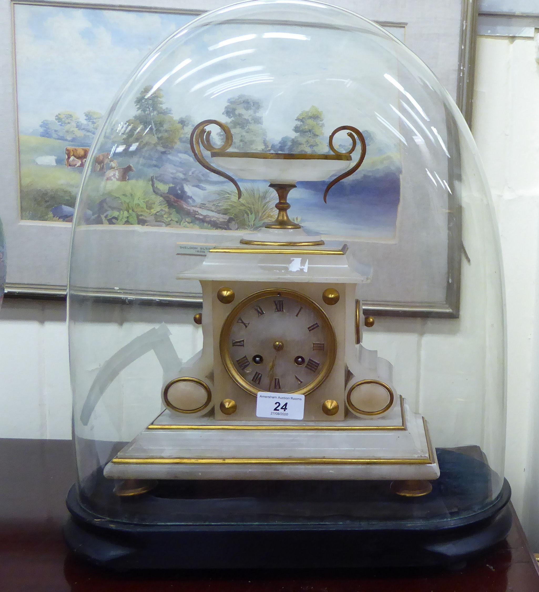 A late 19thC Japy Freres alabaster cased mantel clock,