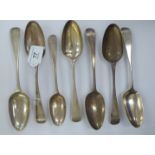 A matched set of six George III silver Old English pattern tablespoons marks rubbed 11