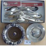 Miscellaneous flatware; a base metal Armada style dish 6.