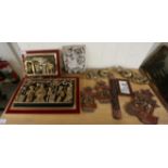 Modern Thai tourist collectables: to include two 3D carved,