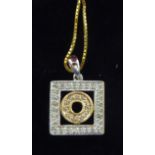 An 18ct bi-coloured gold and diamond set square pendant,