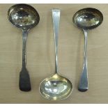 Two silver Old English pattern ladles; and one fiddle pattern with oval bowls Exeter 1825,