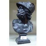 A modern cast and patinated bronze bust,