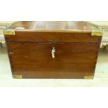A late 19thC mahogany tabletop silver chest with lacquered brass corner reinforcement,