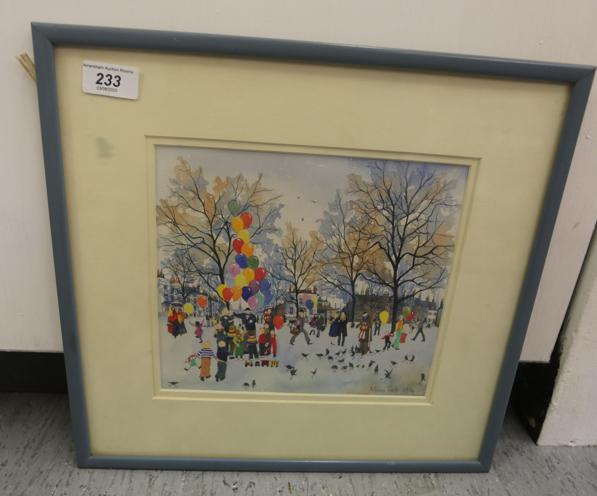 Mary Taft - a street scene in winter watercolour bears a signature & dated 1984 8.5'' x 9.