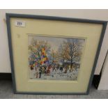 Mary Taft - a street scene in winter watercolour bears a signature & dated 1984 8.5'' x 9.