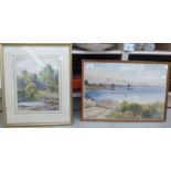 KR Heath - an estuary scene with mountains beyond watercolour bears a signature & dated 1935