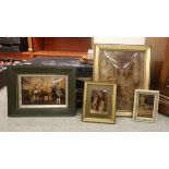 Four Victorian and later crystoleum prints: to include period salon and garden scenes largest 14''