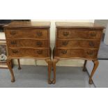 A pair of mid 20thC burr walnut and mahogany bedside chests,