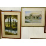 * Gunn - a riverscape with trees beyond watercolour bears a signature 16'' x 11'' framed;