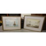 Two works by Alan Whitehead - harbour scenes with sailing boats watercolours bearing signatures