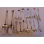 Silver flatware: to include a matched pair of late 18thC tablespoons; condiments spoons;