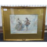 Charles Robinson - a dancing couple wearing 18thC costume watercolour bears a signature 10'' x