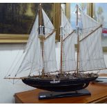 A scratch built and painted triple mast sailing ship,