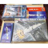 Model kits relating to space travel: to include a Revell Apollo Saturn V rocket boxed