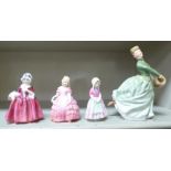 Four Royal Doulton china figures, viz. 'Tootles' HN1680 4.75''h; 'Lavinia' HN1955 5.