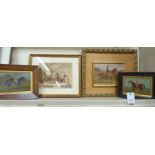 Four 19th & 20thC equestrian studies mixed sizes & media some bearing text verso all framed