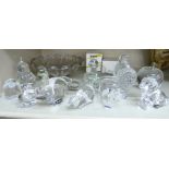 A collection of Langham and other glass paperweight ornaments: to include a hippo and a lion 4''h