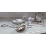 Silver and silver coloured metal objects: to include a shell design butter dish;