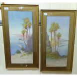 HA Lintor - 'One the Nile' a pair of shoreline scenes watercolours bearing signatures 22'' x 9''
