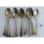 Twelve late 18th and early 19thC silver Old English pattern teaspoons mixed marks OS10