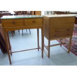 A 1970s teak sewing chest with a crossbanded, hinged lid, enclosing a fabric lined interior,