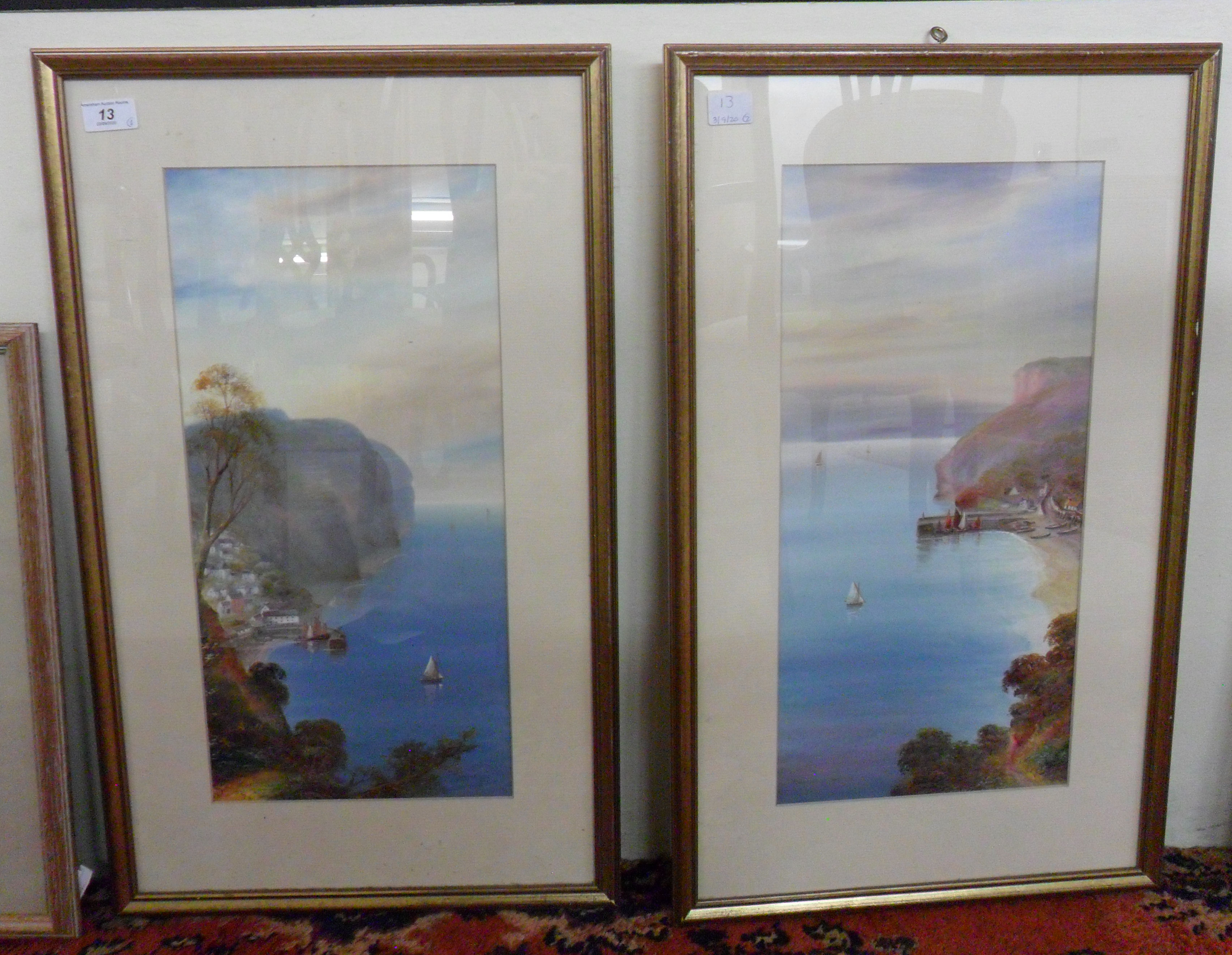 Garman Morris - a pair of coastal scenes in Clovelly and Babacombe Bay watercolours bearing