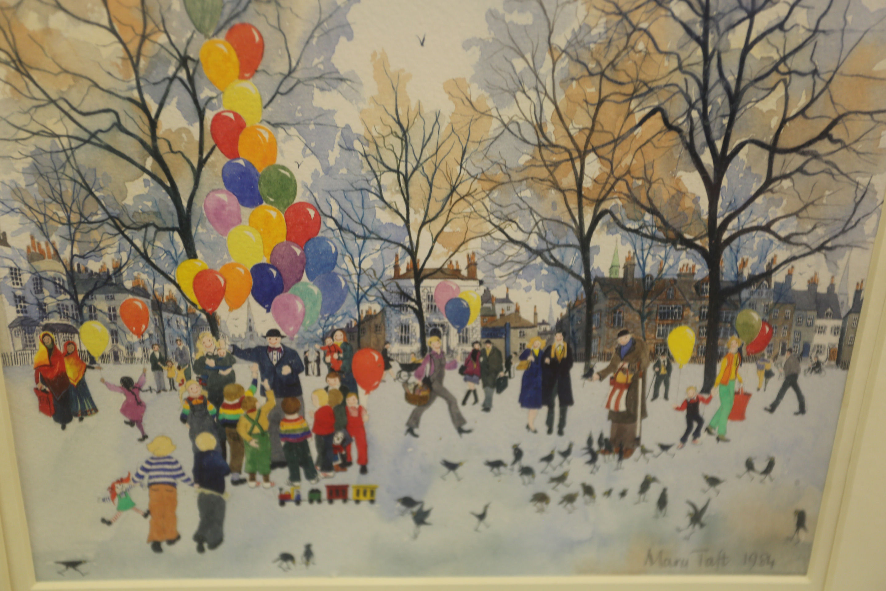 Mary Taft - a street scene in winter watercolour bears a signature & dated 1984 8.5'' x 9. - Image 2 of 3