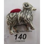 A Sterling silver novelty pin cushion,