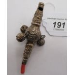 A Victorian style cast metal baby's rattle 11