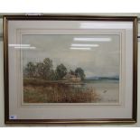 Albert Proctor - a landscape with a cottage beside a lake watercolour bears a signature 15'' x