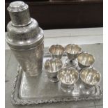 An 'antique' Persian silver liqueur set stamped 900 comprising six footed shots,