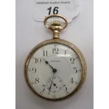 An early 20thC Waltham 21 jewel, gold plated pocket watch,