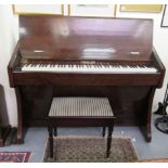 A Challen mahogany cased overstrung iron framed upright piano 39''h 54''w with a stool RSM