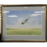 Mervgn Bracey - a Spitfire performing a Victory roll watercolour bears a signature & dated '82