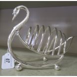 A silver plated six division toast rack, fashioned as a swan,