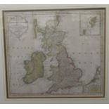 An 18thC coloured map 'Groot Brittannien' by Isaak Tiron 15'' x 13'' framed SR