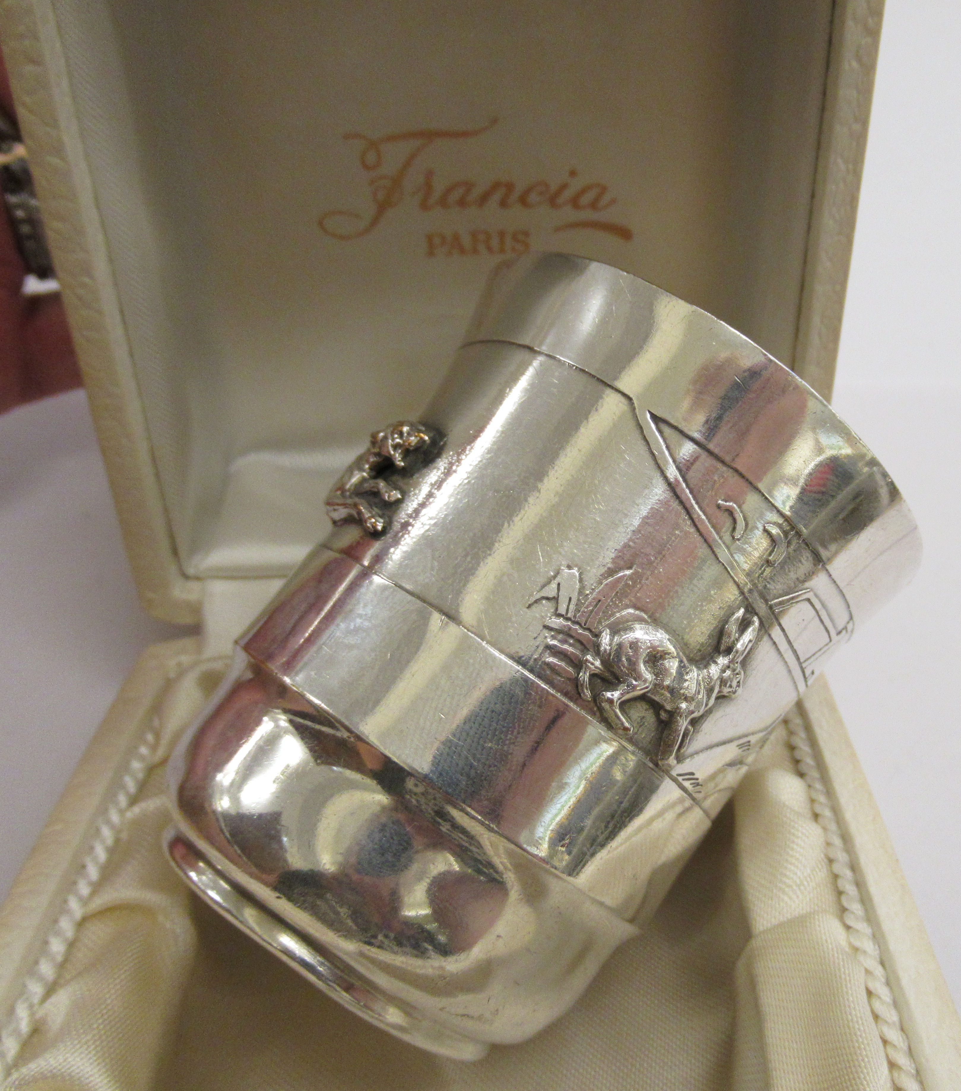 A French Francia silver coloured metal Christening beaker,