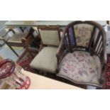 An Edwardian mahogany framed and stud upholstered tub style salon chair,