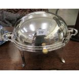 A late Victorian silver plated chafing dish with a rotating domed cover,