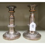 A pair of mid 19thC silver plated telescopic candlesticks with detachable sconces, foliate,