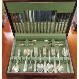 A Sheffield plate and stainless steel mahogany cased canteen of cutlery and flatware CA