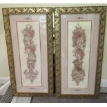 Two Victorian style coloured prints, garden ornaments fashioned as maidens,